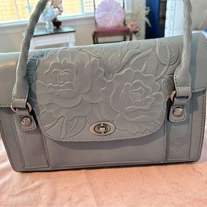 Patricia Nash Rose Tooled Vintage Satchel - Sanabria Safflower Blue